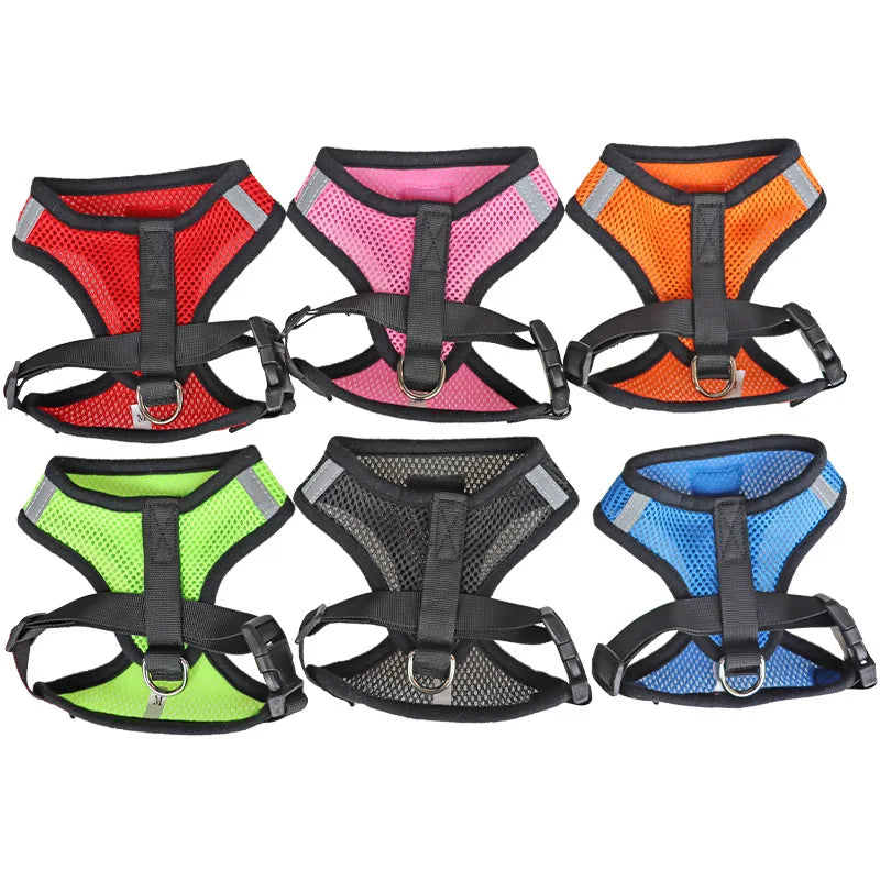 Adjustable Polyester Mesh Harness with Leash for Small Dogs and Cats - Breathable and Reflective Design