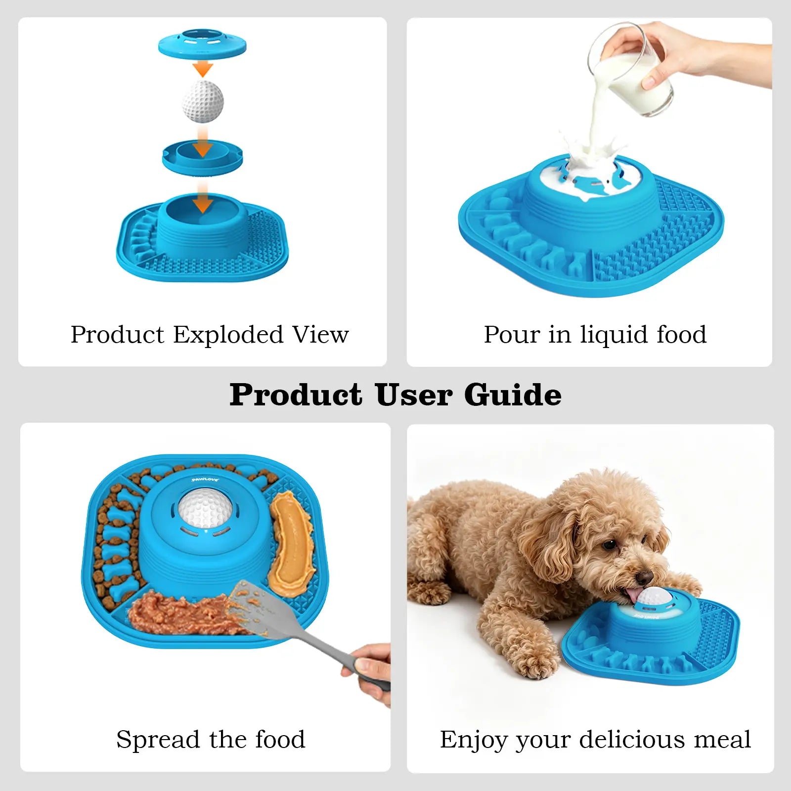 Pawlove Anti-Slip Dog Slow Feeder Bowl with Ball-In Design, 3/4 Cup Capacity, Dishwasher Safe for Liquid Treats, Reduces Mess and Spills, Ideal for Anxiety Relief and Post-Operative Use