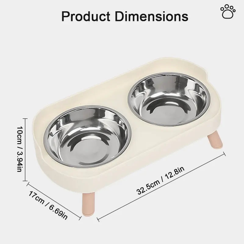 Stainless Steel Dog and Cat Bowl Set, Anti-Tip Dual Bowls, High-Neck Elevated Slow Feeder Pet Food and Water Dish, Ideal for Dogs and Cats