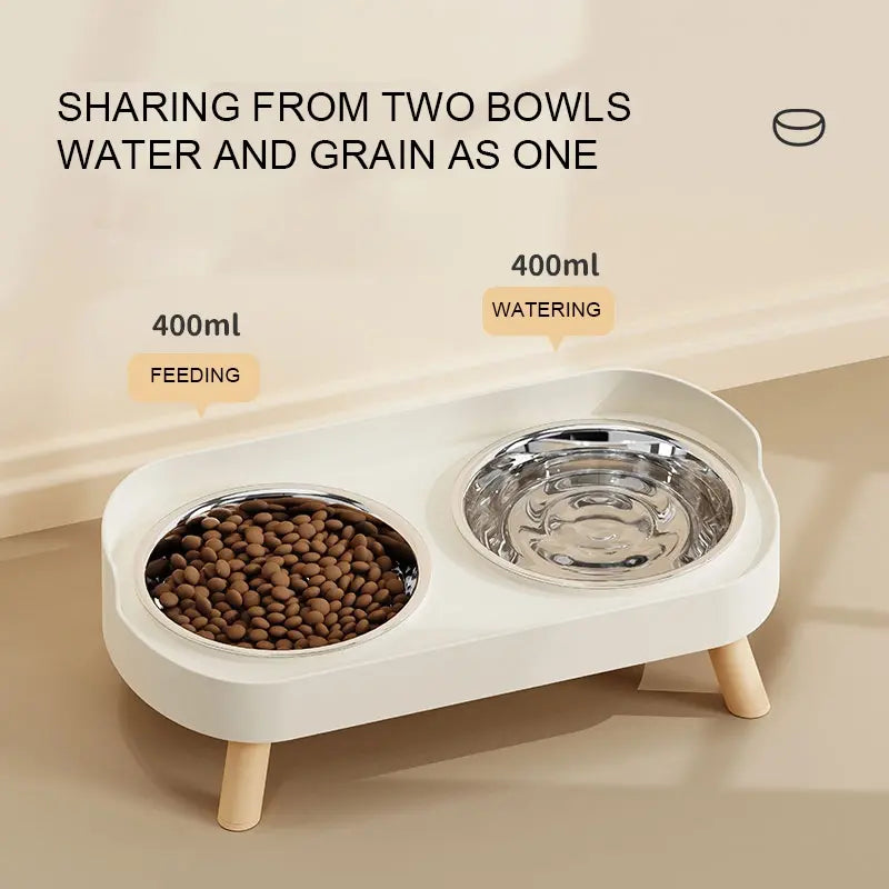 Stainless Steel Dog and Cat Bowl Set, Anti-Tip Dual Bowls, High-Neck Elevated Slow Feeder Pet Food and Water Dish, Ideal for Dogs and Cats