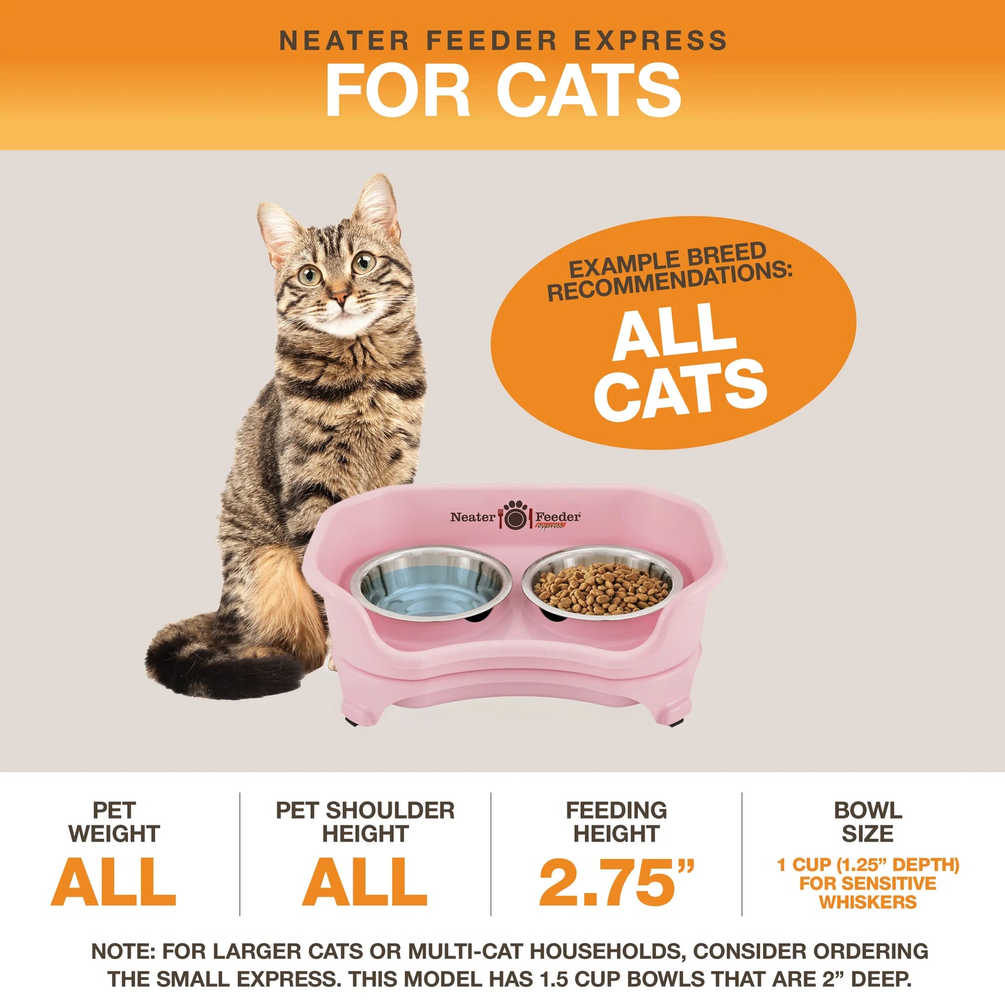 Neater Feeder Express for Cats - MESS PROOF PET BOWLS with Raised Walls & Elevated Design for Improved Digestion - Easy to Clean & Top-Rack Dishwasher Safe - Made in the USA