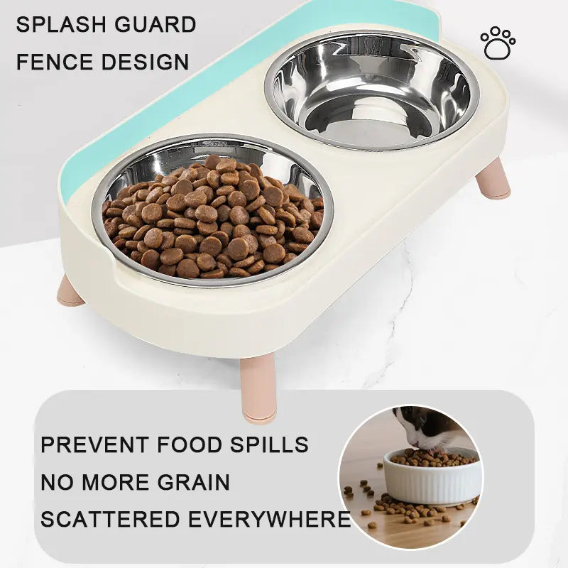 Stainless Steel Dog and Cat Bowl Set, Anti-Tip Dual Bowls, High-Neck Elevated Slow Feeder Pet Food and Water Dish, Ideal for Dogs and Cats