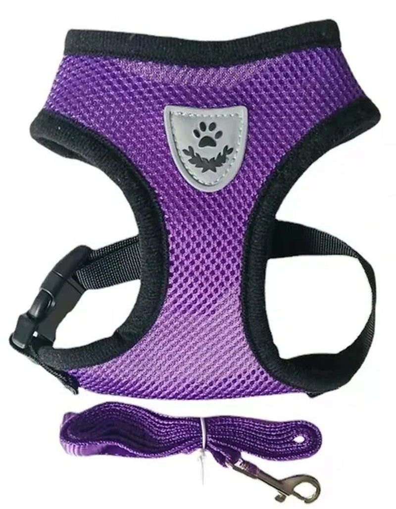 Adjustable Polyester Mesh Harness with Leash for Small Dogs and Cats - Breathable and Reflective Design