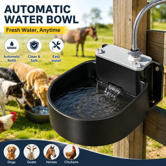 Farmparadise Automatic Dog Water Bowl, Water Dispenser for Dogs, Chicken Waterer for Coop with Float Valve, Filter, Hose & Adapter, Outdoor Livestock Water Bowl for Goats & Horses, Chicken Coop Accessories