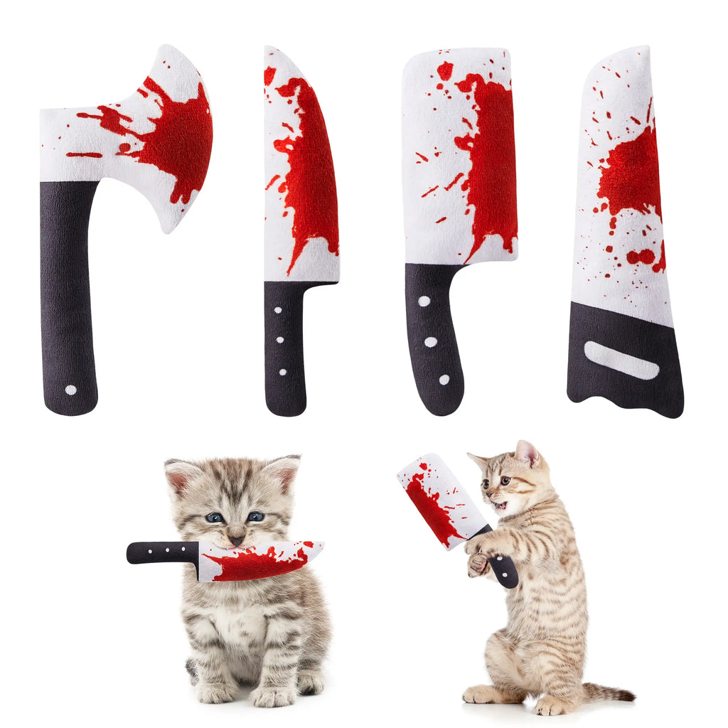 Potaroma 4Pcs Cat Toys, Halloween Horror Knife-Shaped Cat Crinkly Toys, 6.5 Inch Soft Kitten Sound Toys, Interactive Indoor Exercise Toys for All Cat Breeds