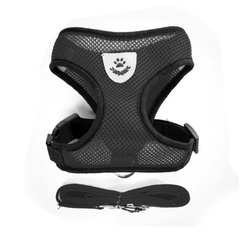 Adjustable Polyester Mesh Harness with Leash for Small Dogs and Cats - Breathable and Reflective Design