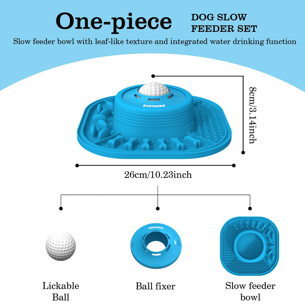 Pawlove Anti-Slip Dog Slow Feeder Bowl with Ball-In Design, 3/4 Cup Capacity, Dishwasher Safe for Liquid Treats, Reduces Mess and Spills, Ideal for Anxiety Relief and Post-Operative Use