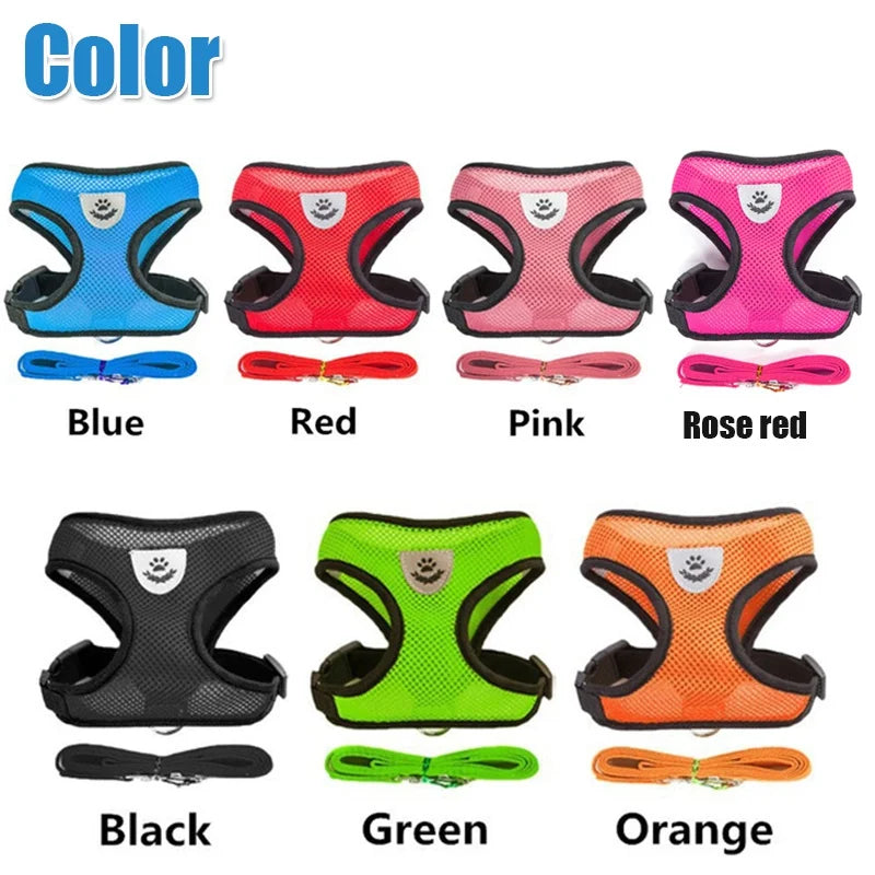Adjustable Polyester Mesh Harness with Leash for Small Dogs and Cats - Breathable and Reflective Design