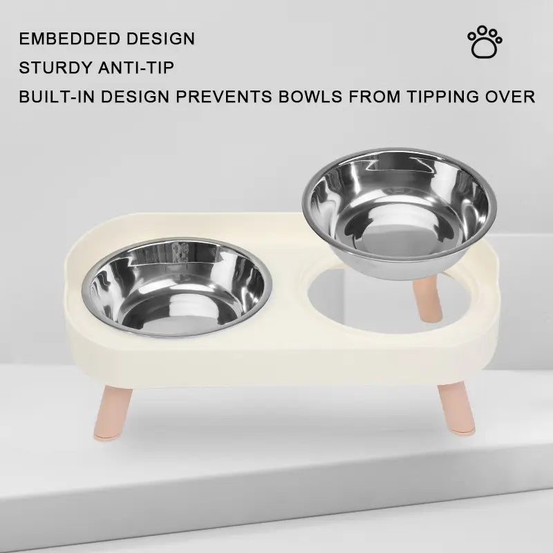 Stainless Steel Dog and Cat Bowl Set, Anti-Tip Dual Bowls, High-Neck Elevated Slow Feeder Pet Food and Water Dish, Ideal for Dogs and Cats