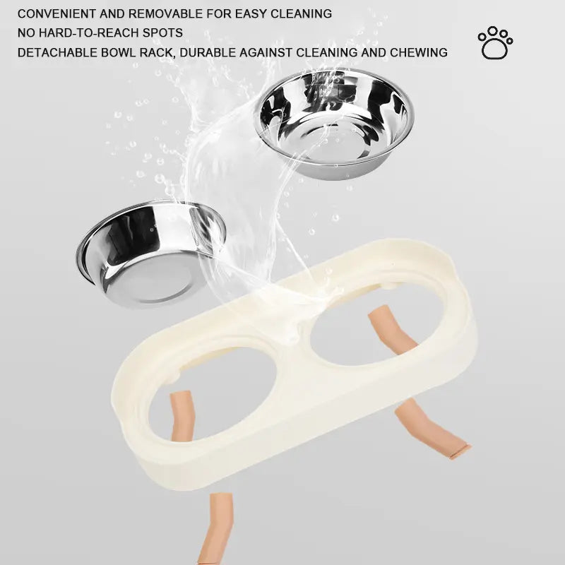 Stainless Steel Dog and Cat Bowl Set, Anti-Tip Dual Bowls, High-Neck Elevated Slow Feeder Pet Food and Water Dish, Ideal for Dogs and Cats