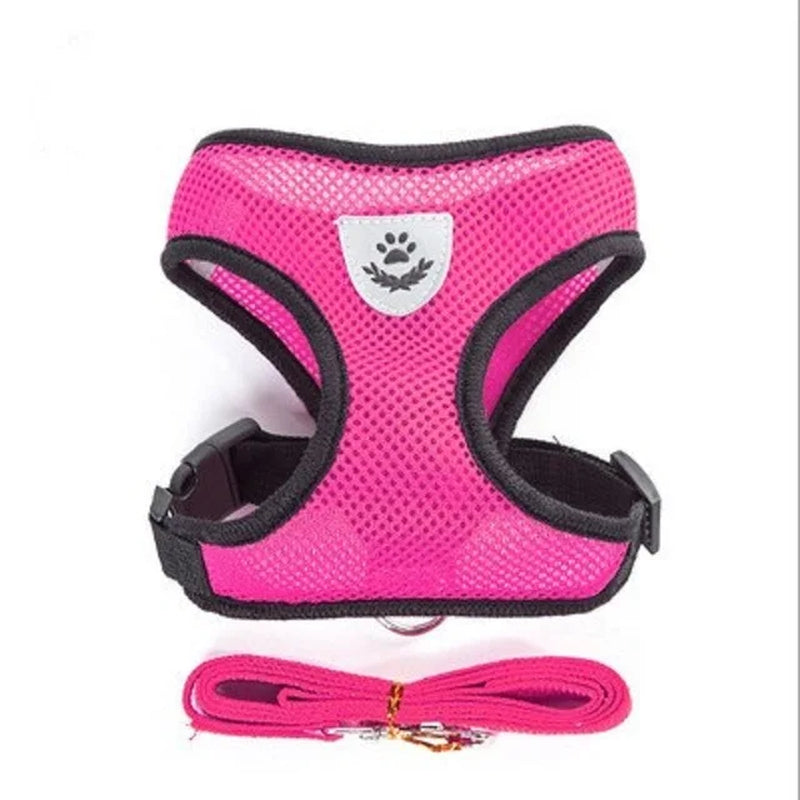 Adjustable Polyester Mesh Harness with Leash for Small Dogs and Cats - Breathable and Reflective Design