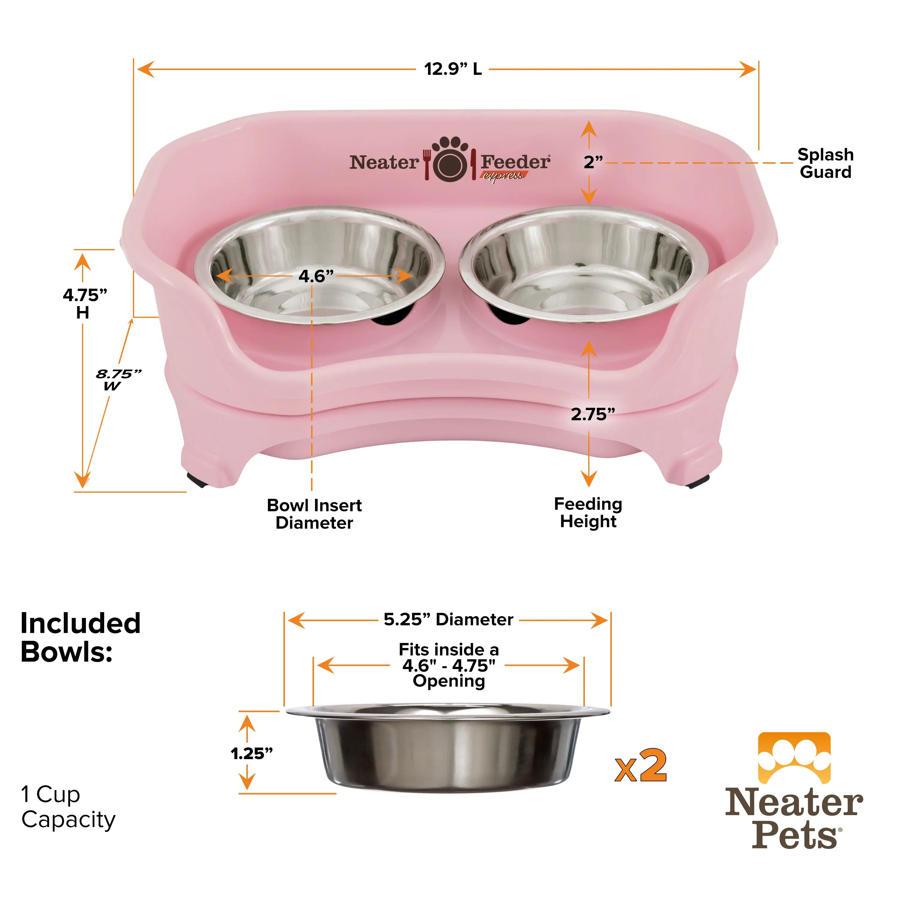 Neater Feeder Express for Cats - MESS PROOF PET BOWLS with Raised Walls & Elevated Design for Improved Digestion - Easy to Clean & Top-Rack Dishwasher Safe - Made in the USA