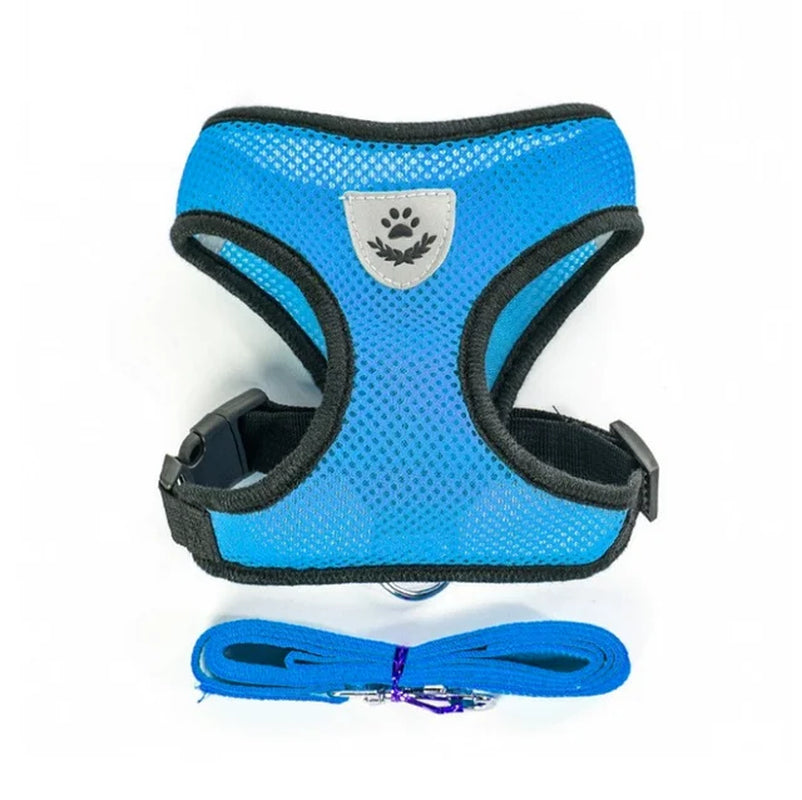 Adjustable Polyester Mesh Harness with Leash for Small Dogs and Cats - Breathable and Reflective Design