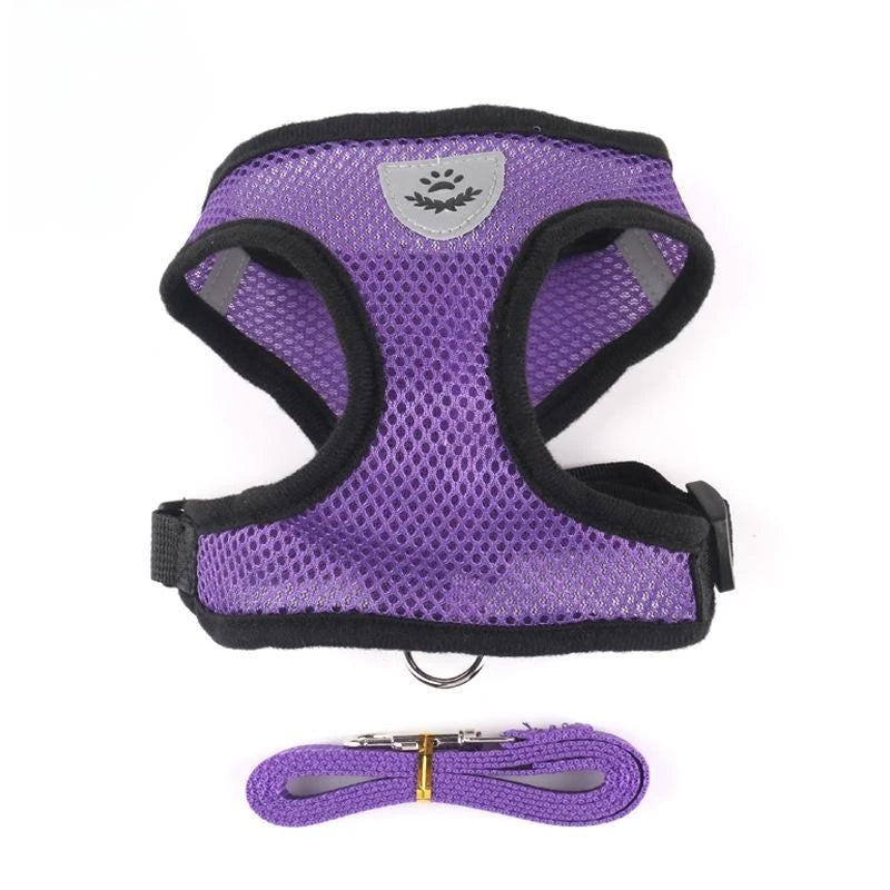 Adjustable Polyester Mesh Harness with Leash for Small Dogs and Cats - Breathable and Reflective Design