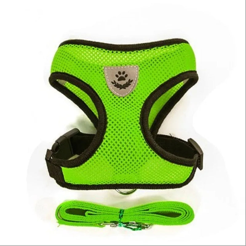 Adjustable Polyester Mesh Harness with Leash for Small Dogs and Cats - Breathable and Reflective Design