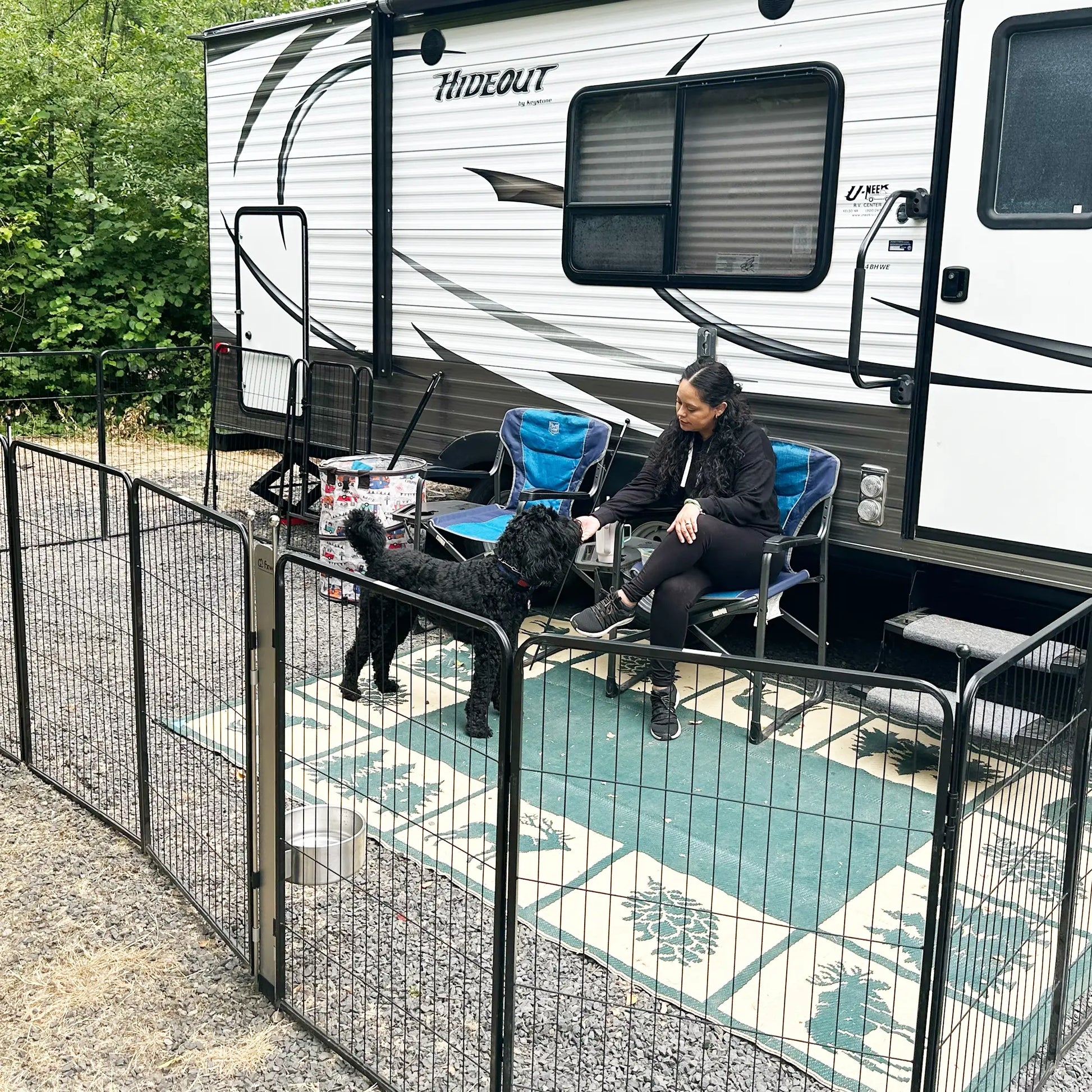FXW Instant Portable Puppy Play Pen, Quick-Setup Outdoor Puppy Fence with Hinged Panels for RV Camping, Portable Puppy Fence