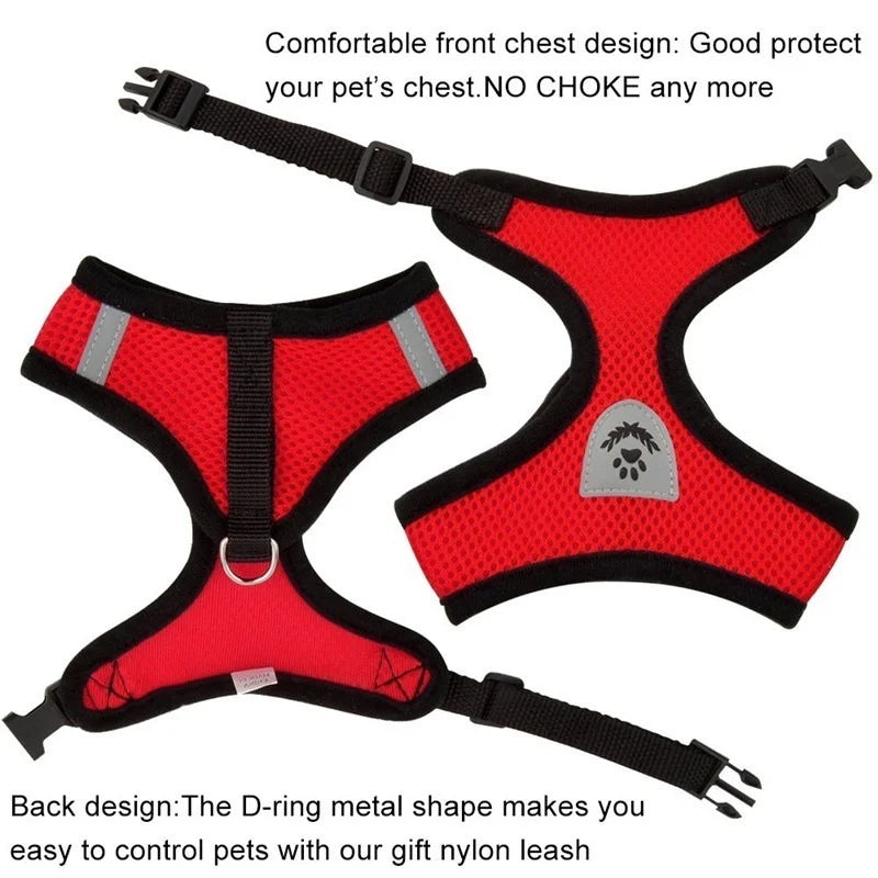 Adjustable Polyester Mesh Harness with Leash for Small Dogs and Cats - Breathable and Reflective Design