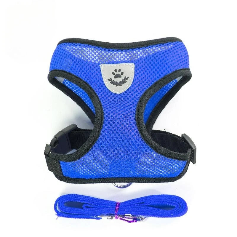 Adjustable Polyester Mesh Harness with Leash for Small Dogs and Cats - Breathable and Reflective Design