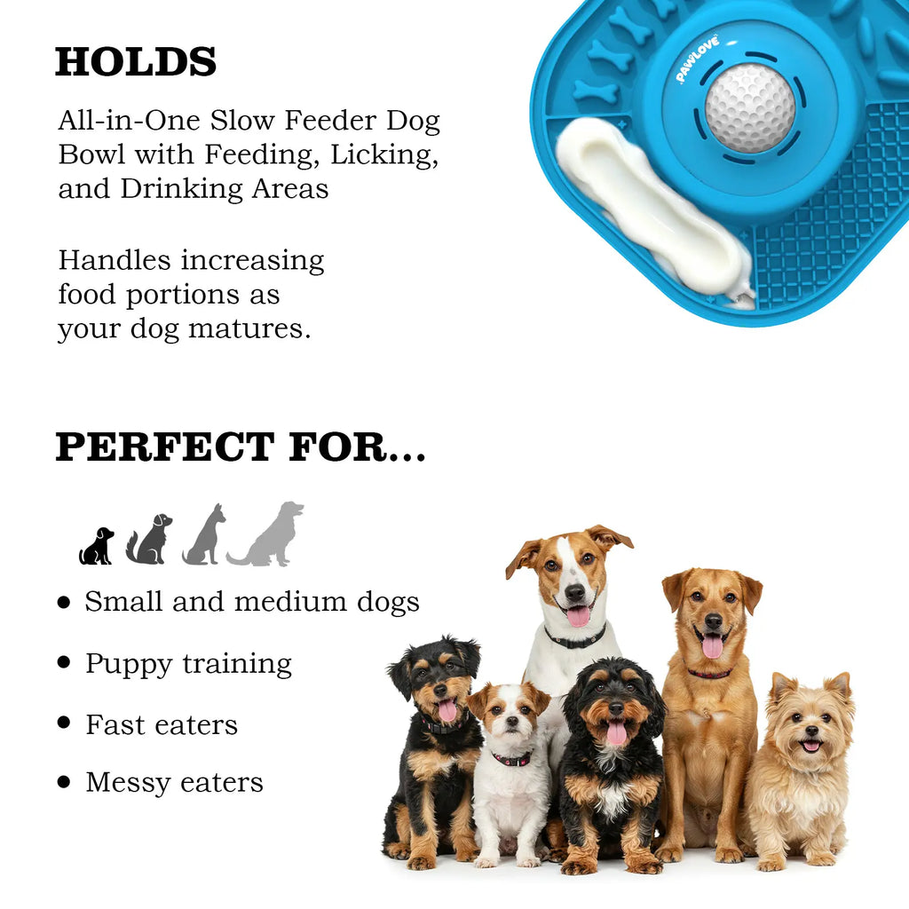 Pawlove Anti-Slip Dog Slow Feeder Bowl with Ball-In Design, 3/4 Cup Capacity, Dishwasher Safe for Liquid Treats, Reduces Mess and Spills, Ideal for Anxiety Relief and Post-Operative Use