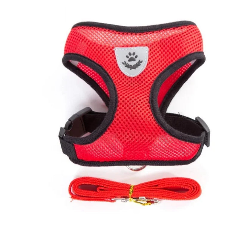 Adjustable Polyester Mesh Harness with Leash for Small Dogs and Cats - Breathable and Reflective Design