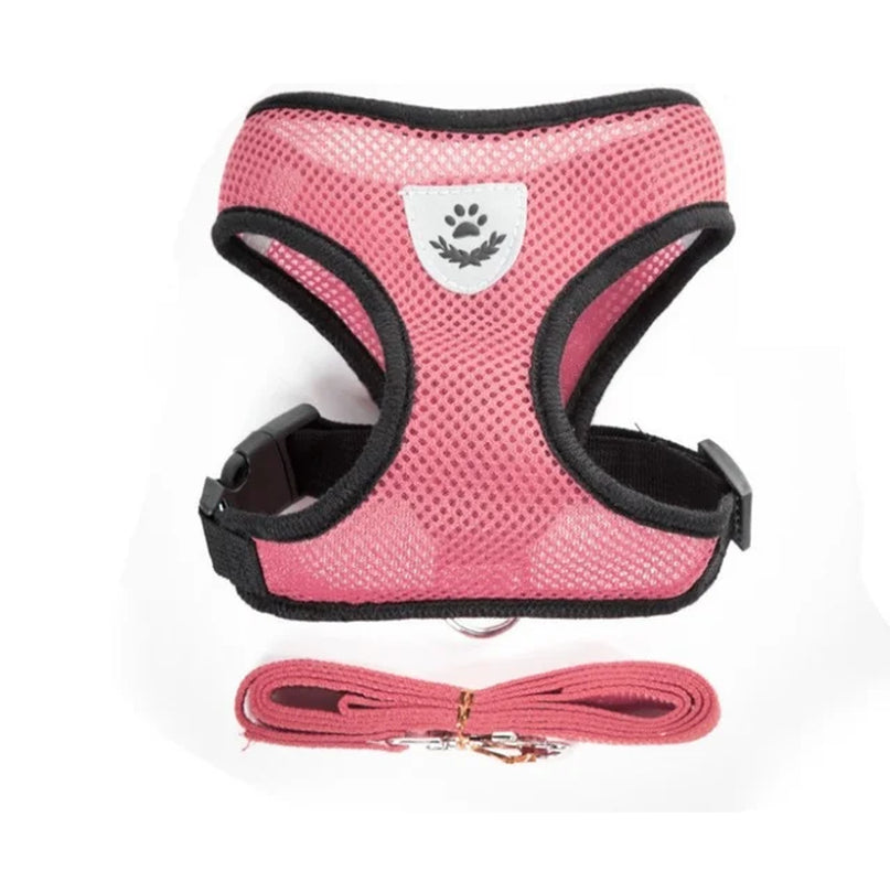 Adjustable Polyester Mesh Harness with Leash for Small Dogs and Cats - Breathable and Reflective Design