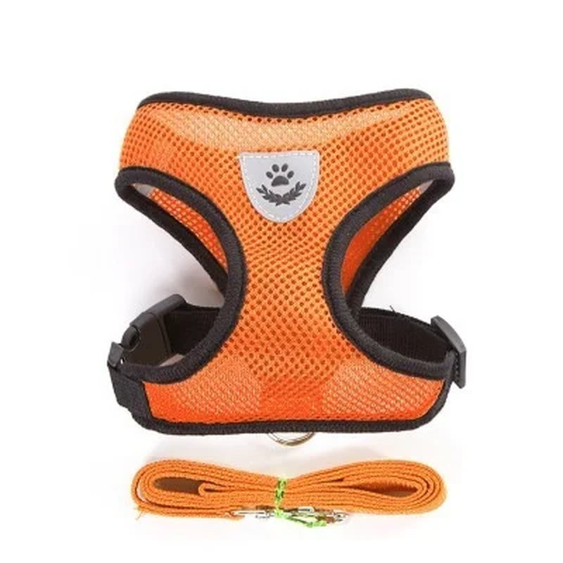 Adjustable Polyester Mesh Harness with Leash for Small Dogs and Cats - Breathable and Reflective Design