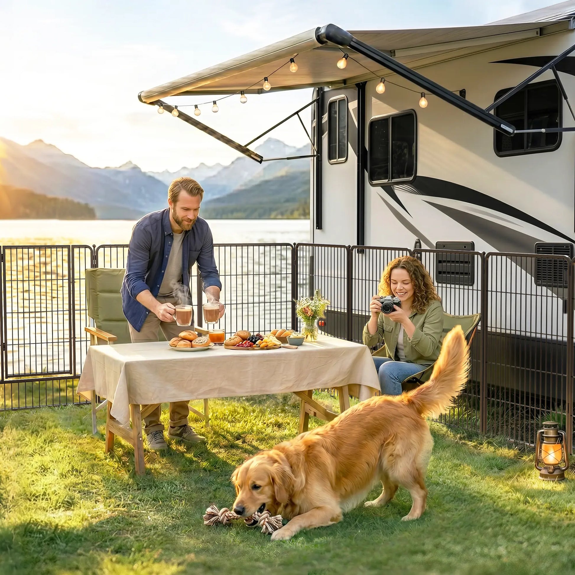 FXW Instant Portable Puppy Play Pen, Quick-Setup Outdoor Puppy Fence with Hinged Panels for RV Camping, Portable Puppy Fence