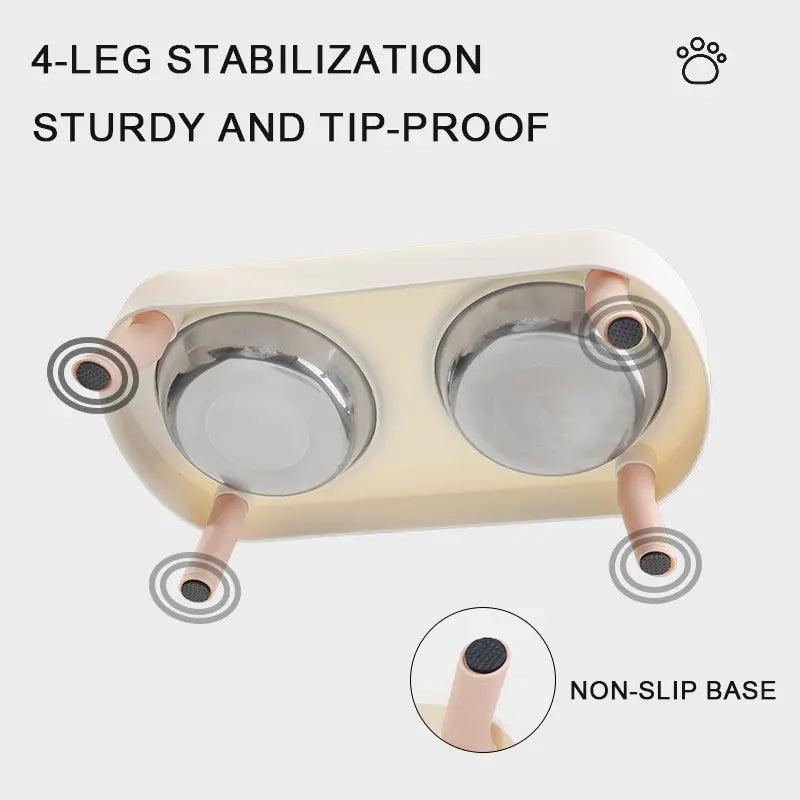Stainless Steel Dog and Cat Bowl Set, Anti-Tip Dual Bowls, High-Neck Elevated Slow Feeder Pet Food and Water Dish, Ideal for Dogs and Cats