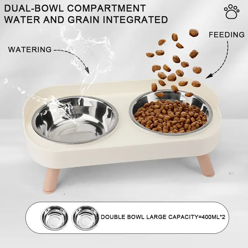 Stainless Steel Dog and Cat Bowl Set, Anti-Tip Dual Bowls, High-Neck Elevated Slow Feeder Pet Food and Water Dish, Ideal for Dogs and Cats